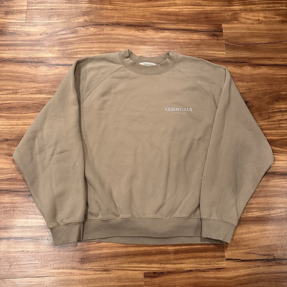 Fear Of God Essentials Sweatshirt Mens Large Beige Fleece Crewneck Pullover Logo - Picture 2 of 12